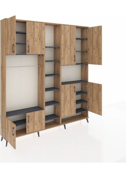 Arges Dolap 18 Raflı 8 Kapaklı Tek Askılı 220X30X243 Çam-Çam/antrasit indirimleri