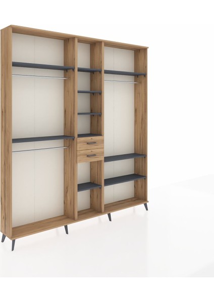 Arges Dolap 10 Raflı 2 Çekmeceli 3 Askılı 220X30X243 Çam-Antrasit/çam fiyatları