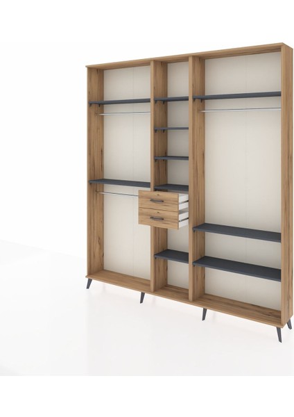 Arges Dolap 10 Raflı 2 Çekmeceli 3 Askılı 220X30X243 Çam-Antrasit/çam modelleri