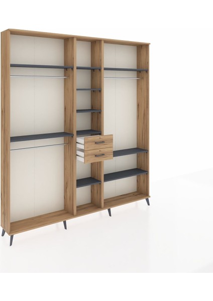 Arges Dolap 10 Raflı 2 Çekmeceli 3 Askılı 220X30X243 Çam-Antrasit/çam indirimleri