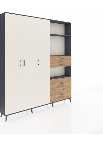 Arges Dolap 12 Raflı 4 Çekmeceli Tek Askılı 220X30X243 Antrasit-Aytaşı/çam fiyatları