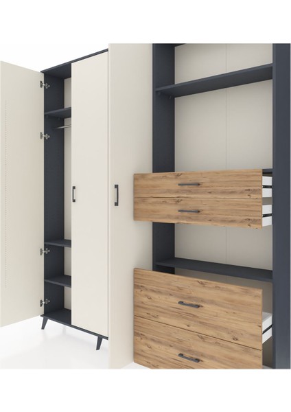 Arges Dolap 12 Raflı 4 Çekmeceli Tek Askılı 220X30X243 Antrasit-Aytaşı/çam fırsatları
