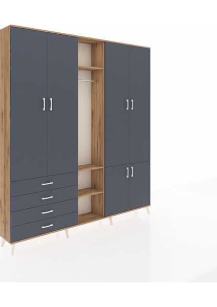 Arges Gardrop 14 Raflı 4 Çekmeceli Tek Askılı 220X30X243 Çam-Antrasit fiyatları