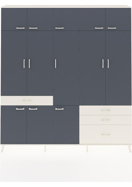 Arges Dolap 8 Raflı 4 Çekmeceli 3 Askılı 220X30X243 Aytaşı-Antrasit/aytaşı