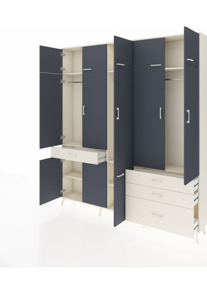 Arges Dolap 8 Raflı 4 Çekmeceli 3 Askılı 220X30X243 Aytaşı-Antrasit/aytaşı modelleri