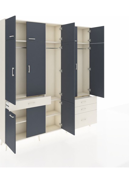 Arges Dolap 8 Raflı 4 Çekmeceli 3 Askılı 220X30X243 Aytaşı-Antrasit/aytaşı indirimleri