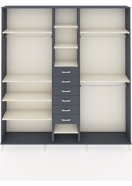 Arges Dolap 10 Raflı 6 Çekmeceli 3 Askılı 220X30X243 Antrasit-Aytaşı/antrasit