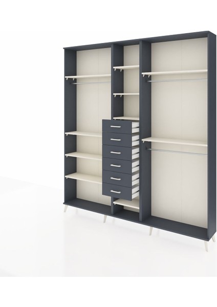Arges Dolap 10 Raflı 6 Çekmeceli 3 Askılı 220X30X243 Antrasit-Aytaşı/antrasit modelleri