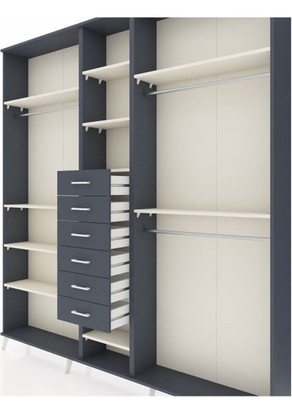 Arges Dolap 10 Raflı 6 Çekmeceli 3 Askılı 220X30X243 Antrasit-Aytaşı/antrasit fırsatları