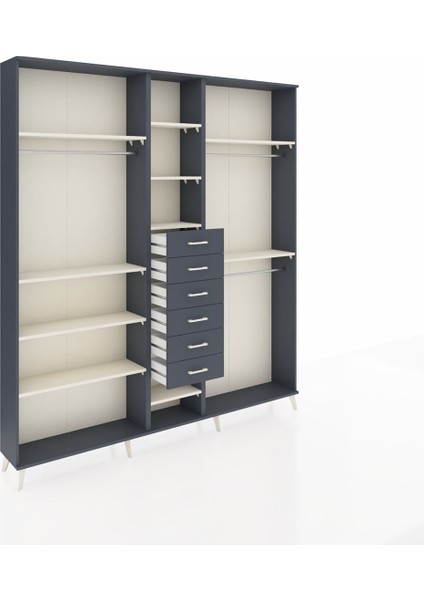 Arges Dolap 10 Raflı 6 Çekmeceli 3 Askılı 220X30X243 Antrasit-Aytaşı/antrasit indirimleri