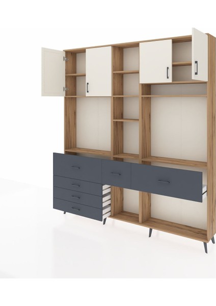 Arges Dolap 11 Raflı 6 Çekmeceli 4 Kapaklı 220X30X243 Çam-Aytaşı/antrasit modelleri