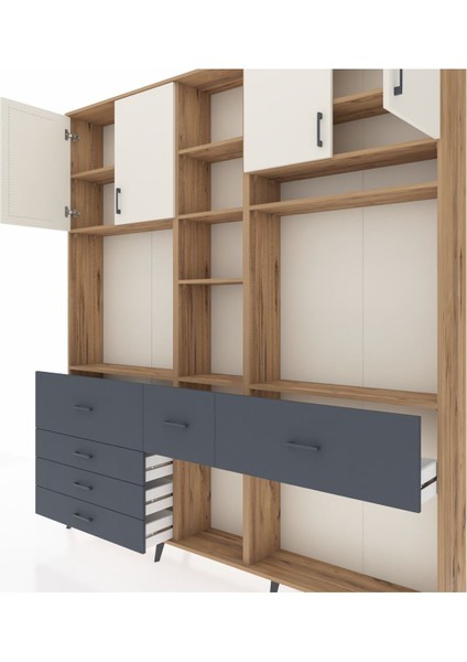 Arges Dolap 11 Raflı 6 Çekmeceli 4 Kapaklı 220X30X243 Çam-Aytaşı/antrasit fırsatları
