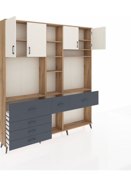 Arges Dolap 11 Raflı 6 Çekmeceli 4 Kapaklı 220X30X243 Çam-Aytaşı/antrasit indirimleri