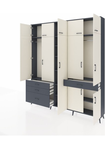 Arges Dolap 11 Raflı 4 Çekmeceli 2 Askılı 220X30X243 Antrasit-Aytaşı/antrasit modelleri