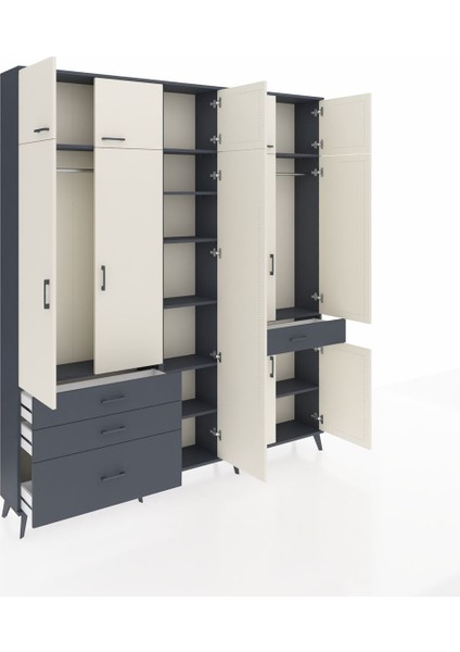 Arges Dolap 11 Raflı 4 Çekmeceli 2 Askılı 220X30X243 Antrasit-Aytaşı/antrasit indirimleri