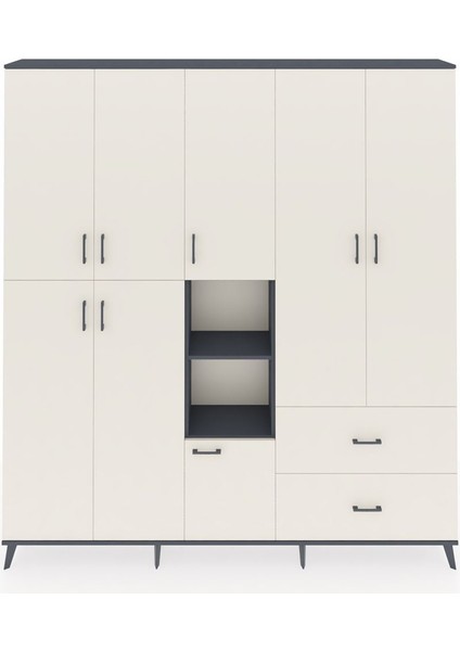 Arges Gardrop 12 Raflı 2 Çekmeceli Tek Askılı 220X30X243 Antrasit-Aytaşı