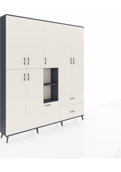 Arges Gardrop 12 Raflı 2 Çekmeceli Tek Askılı 220X30X243 Antrasit-Aytaşı fiyatları