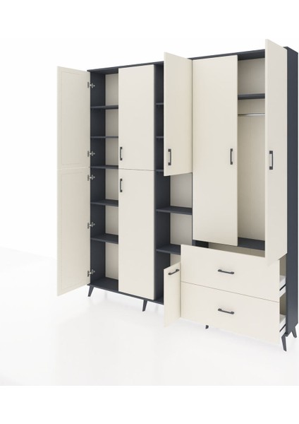 Arges Gardrop 12 Raflı 2 Çekmeceli Tek Askılı 220X30X243 Antrasit-Aytaşı modelleri