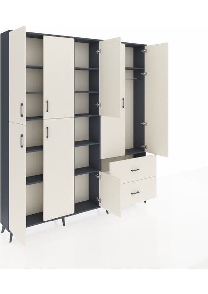 Arges Gardrop 12 Raflı 2 Çekmeceli Tek Askılı 220X30X243 Antrasit-Aytaşı indirimleri