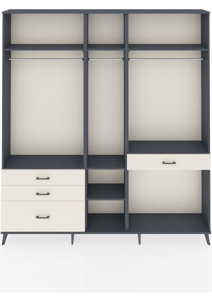 Arges Dolap 7 Raflı 4 Çekmeceli 3 Askılı 220X30X243 Antrasit-Antrasit/aytaşı