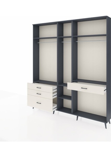 Arges Dolap 7 Raflı 4 Çekmeceli 3 Askılı 220X30X243 Antrasit-Antrasit/aytaşı modelleri