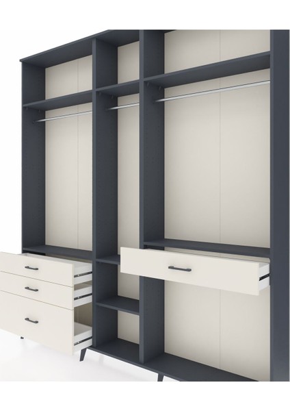 Arges Dolap 7 Raflı 4 Çekmeceli 3 Askılı 220X30X243 Antrasit-Antrasit/aytaşı fırsatları