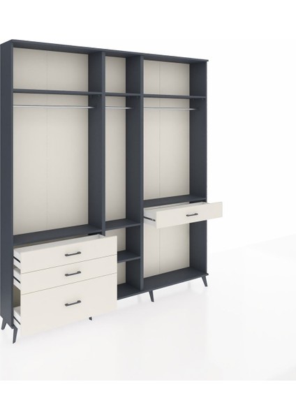 Arges Dolap 7 Raflı 4 Çekmeceli 3 Askılı 220X30X243 Antrasit-Antrasit/aytaşı indirimleri