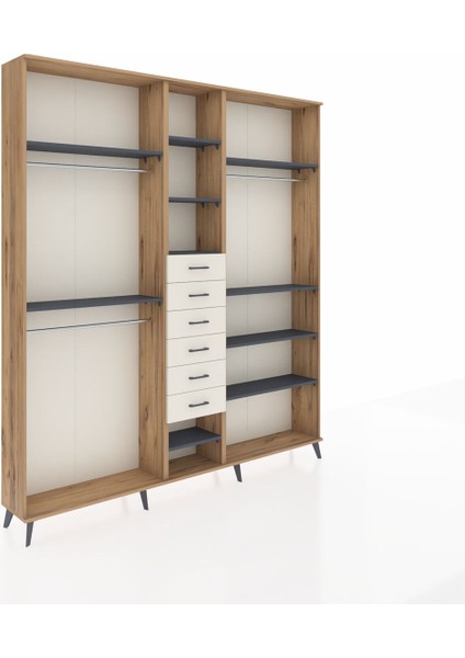 Arges Dolap 10 Raflı 6 Çekmeceli 3 Askılı 220X30X243 Çam-Antrasit/aytaşı fiyatları