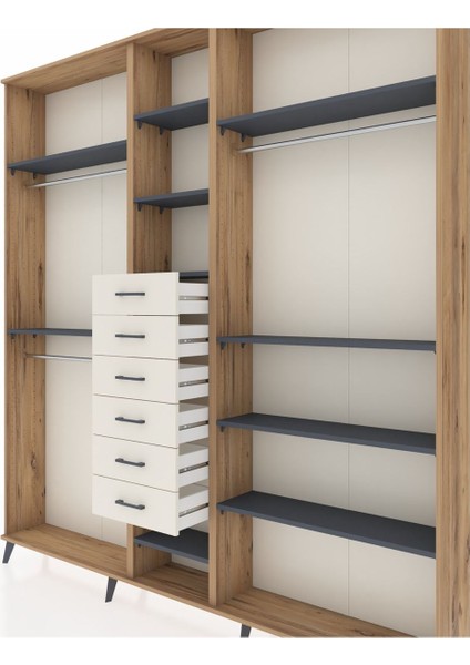 Arges Dolap 10 Raflı 6 Çekmeceli 3 Askılı 220X30X243 Çam-Antrasit/aytaşı fırsatları