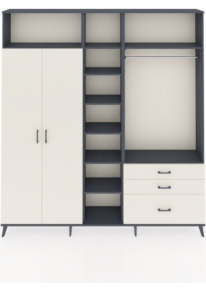 Arges Gardrop 9 Raflı 3 Çekmeceli 2 Askılı 220X30X243 Antrasit-Aytaşı