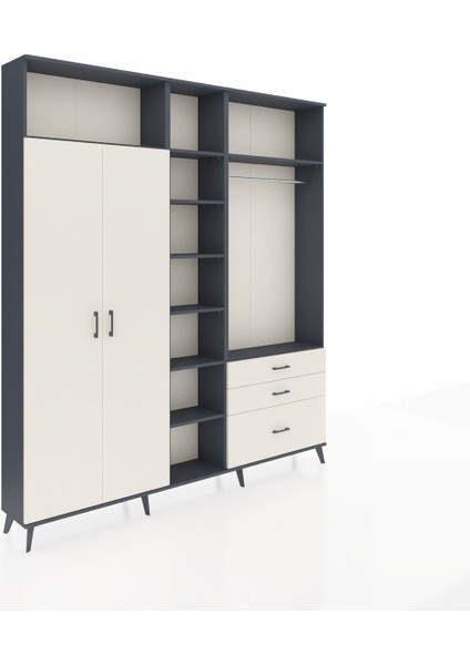 Arges Gardrop 9 Raflı 3 Çekmeceli 2 Askılı 220X30X243 Antrasit-Aytaşı fiyatları