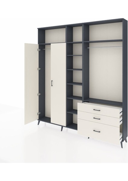 Arges Gardrop 9 Raflı 3 Çekmeceli 2 Askılı 220X30X243 Antrasit-Aytaşı modelleri