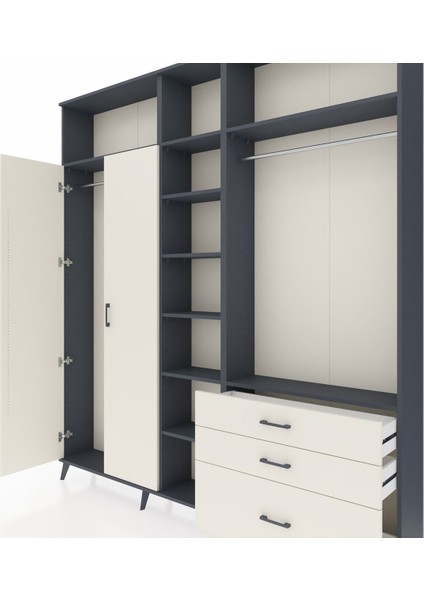 Arges Gardrop 9 Raflı 3 Çekmeceli 2 Askılı 220X30X243 Antrasit-Aytaşı fırsatları