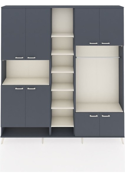 Arges Dolap 18 Raflı 8 Kapaklı Tek Askılı 220X30X243 Antrasit-Antrasit/aytaşı