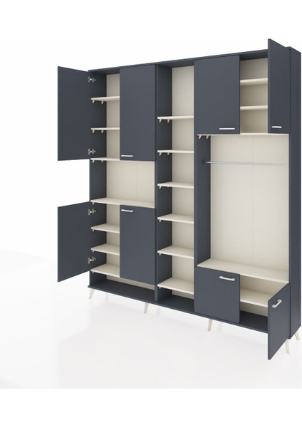 Arges Dolap 18 Raflı 8 Kapaklı Tek Askılı 220X30X243 Antrasit-Antrasit/aytaşı modelleri