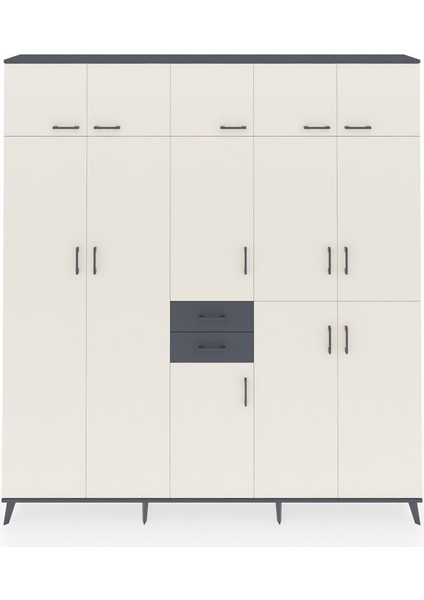 Arges Dolap 10 Raflı 2 Çekmeceli 3 Askılı 220X30X243 Antrasit-Aytaşı/antrasit