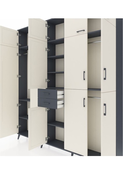 Arges Dolap 10 Raflı 2 Çekmeceli 3 Askılı 220X30X243 Antrasit-Aytaşı/antrasit fırsatları