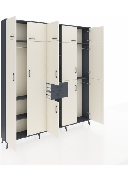 Arges Dolap 10 Raflı 2 Çekmeceli 3 Askılı 220X30X243 Antrasit-Aytaşı/antrasit indirimleri