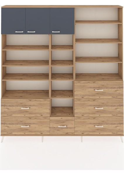 Arges Dolap 17 Raflı 6 Çekmeceli 3 Kapaklı 220X30X243 Çam-Antrasit/çam