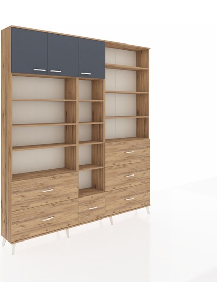 Arges Dolap 17 Raflı 6 Çekmeceli 3 Kapaklı 220X30X243 Çam-Antrasit/çam fiyatları