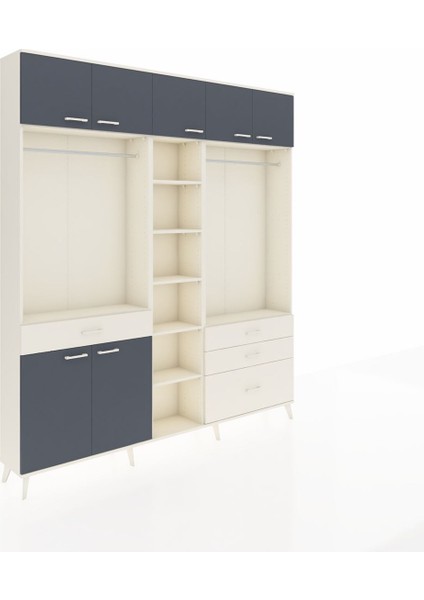 Arges Dolap 11 Raflı 4 Çekmeceli 2 Askılı 220X30X243 Aytaşı-Antrasit/aytaşı fiyatları
