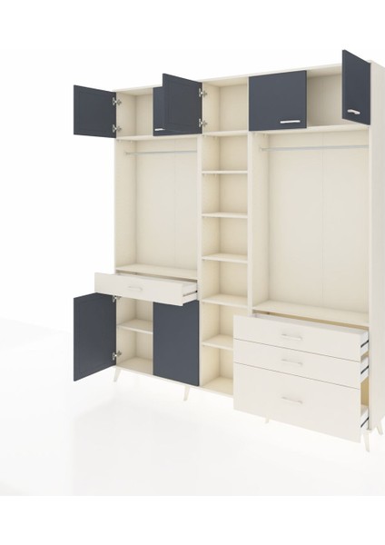 Arges Dolap 11 Raflı 4 Çekmeceli 2 Askılı 220X30X243 Aytaşı-Antrasit/aytaşı modelleri