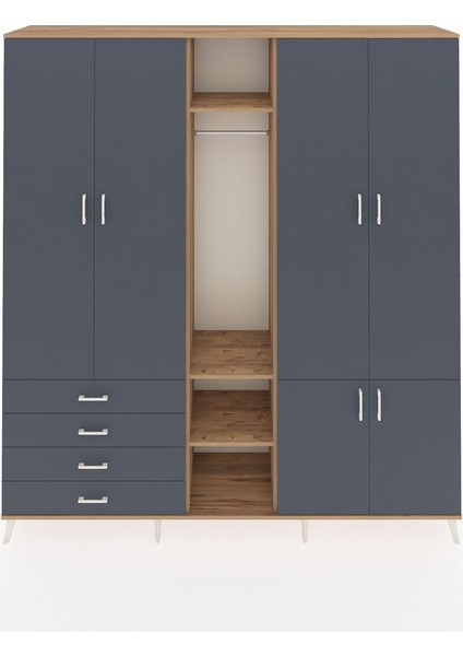 Hyperion Gardrop 14 Raflı 4 Çekmeceli Tek Askılı 220X44X243 Çam-Antrasit/antrasit