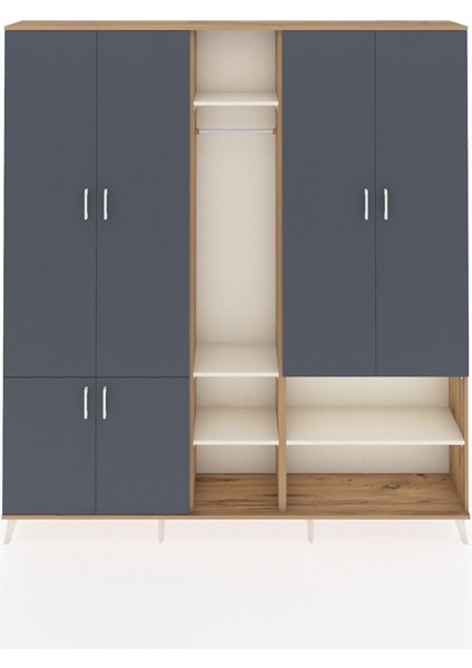 Arges Dolap 15 Raflı 5 Kapaklı Tek Askılı 220X30X243 Çam-Antrasit/aytaşı