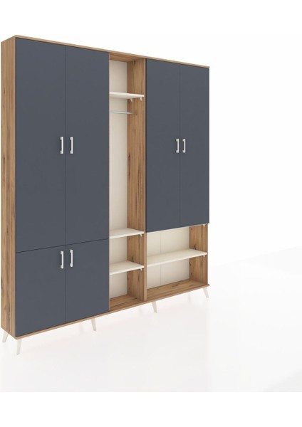 Arges Dolap 15 Raflı 5 Kapaklı Tek Askılı 220X30X243 Çam-Antrasit/aytaşı fiyatları