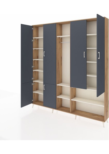Arges Dolap 15 Raflı 5 Kapaklı Tek Askılı 220X30X243 Çam-Antrasit/aytaşı modelleri