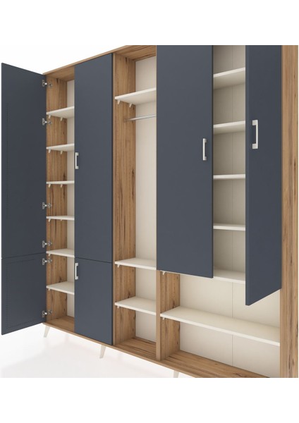 Arges Dolap 15 Raflı 5 Kapaklı Tek Askılı 220X30X243 Çam-Antrasit/aytaşı fırsatları