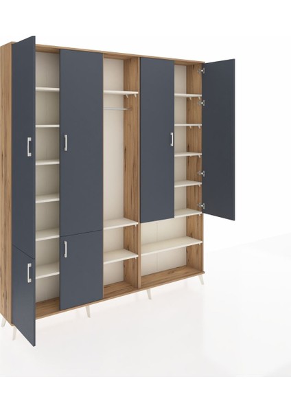 Arges Dolap 15 Raflı 5 Kapaklı Tek Askılı 220X30X243 Çam-Antrasit/aytaşı indirimleri