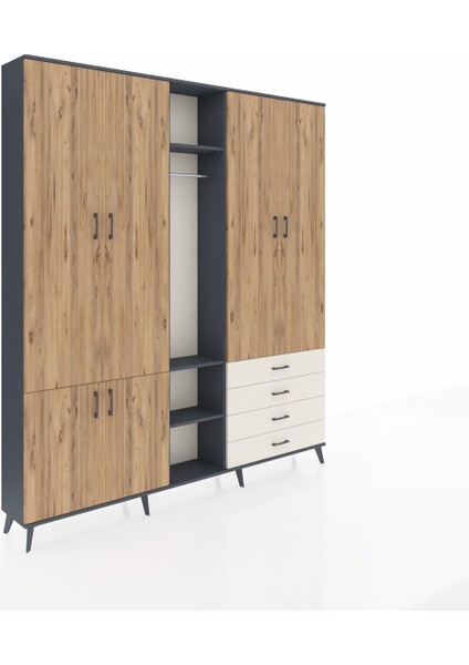 Arges Dolap 14 Raflı 4 Çekmeceli Tek Askılı 220X30X243 Antrasit-Çam/aytaşı fiyatları