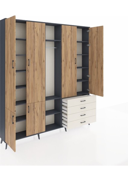 Arges Dolap 14 Raflı 4 Çekmeceli Tek Askılı 220X30X243 Antrasit-Çam/aytaşı indirimleri